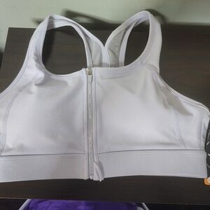 Jockey Zip-Front White Sports Bra